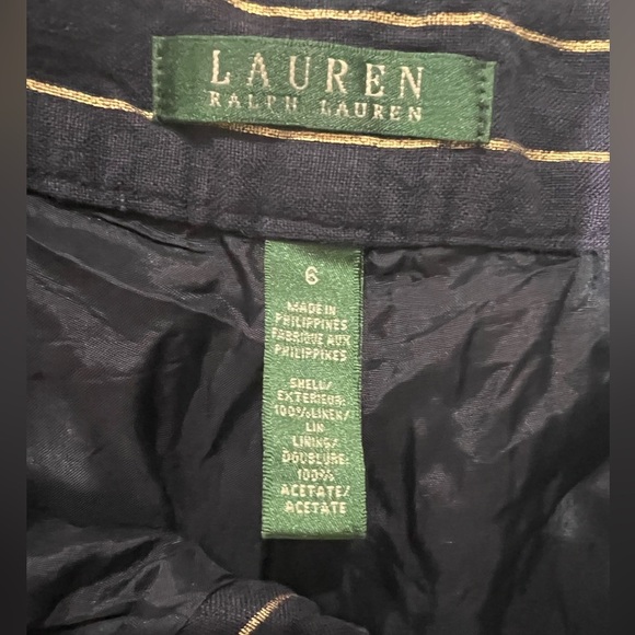 Ralph Lauren Shorts Blue Gold stripedVertical short New Size 6 Linen VINTAGE - Picture 4 of 7